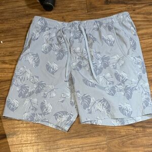 Hogan Light Blue and White Tropical Leaf Swim Trunks Size L